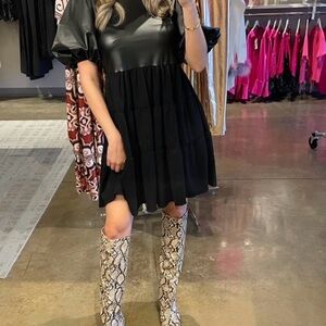 Black Puff Sleeve Mini Dress